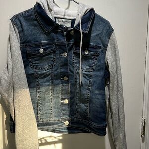 Denim jacket with hoodie.